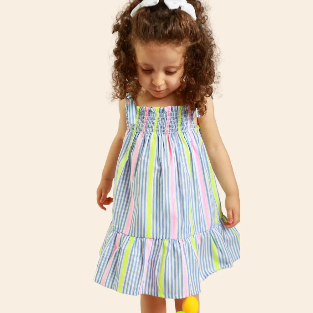 Robe Ania Rayée à Bretelles Nouées – Multicolores