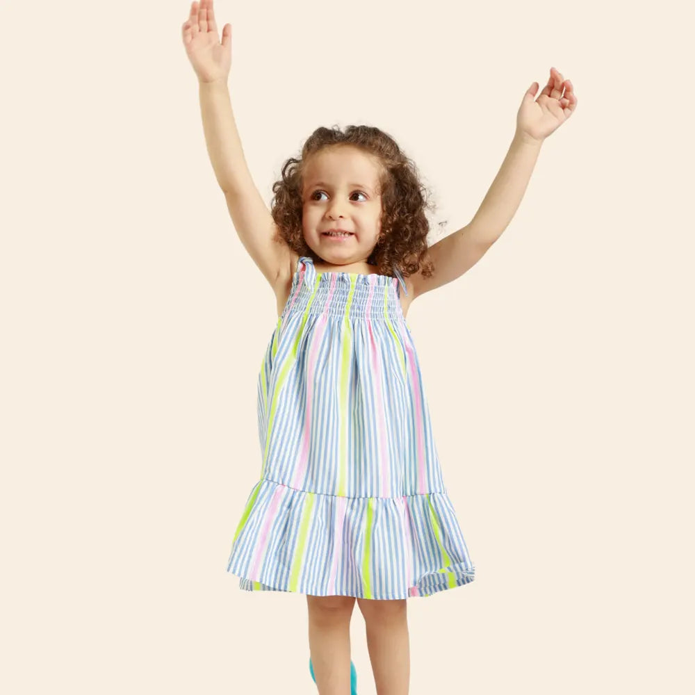 Robe Ania Rayée à Bretelles Nouées – Multicolores