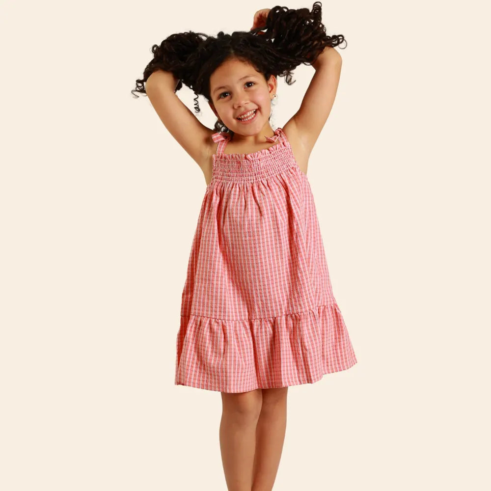 Robe Ania Rayée à Bretelles Nouées – Rose