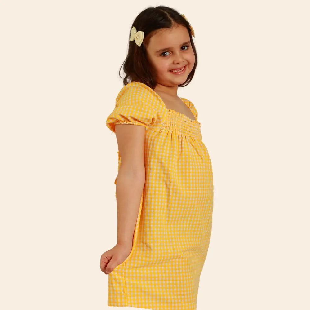 Vestido Dalya con Mangas Abullonadas – Amarillo y Blanco