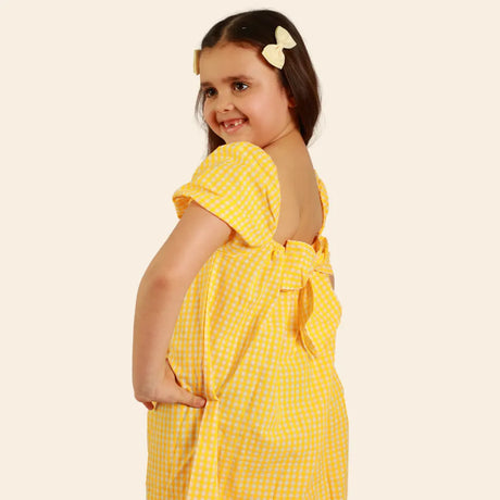 Robe Dalya à Manches Bouffantes – Jaune et Blanc
