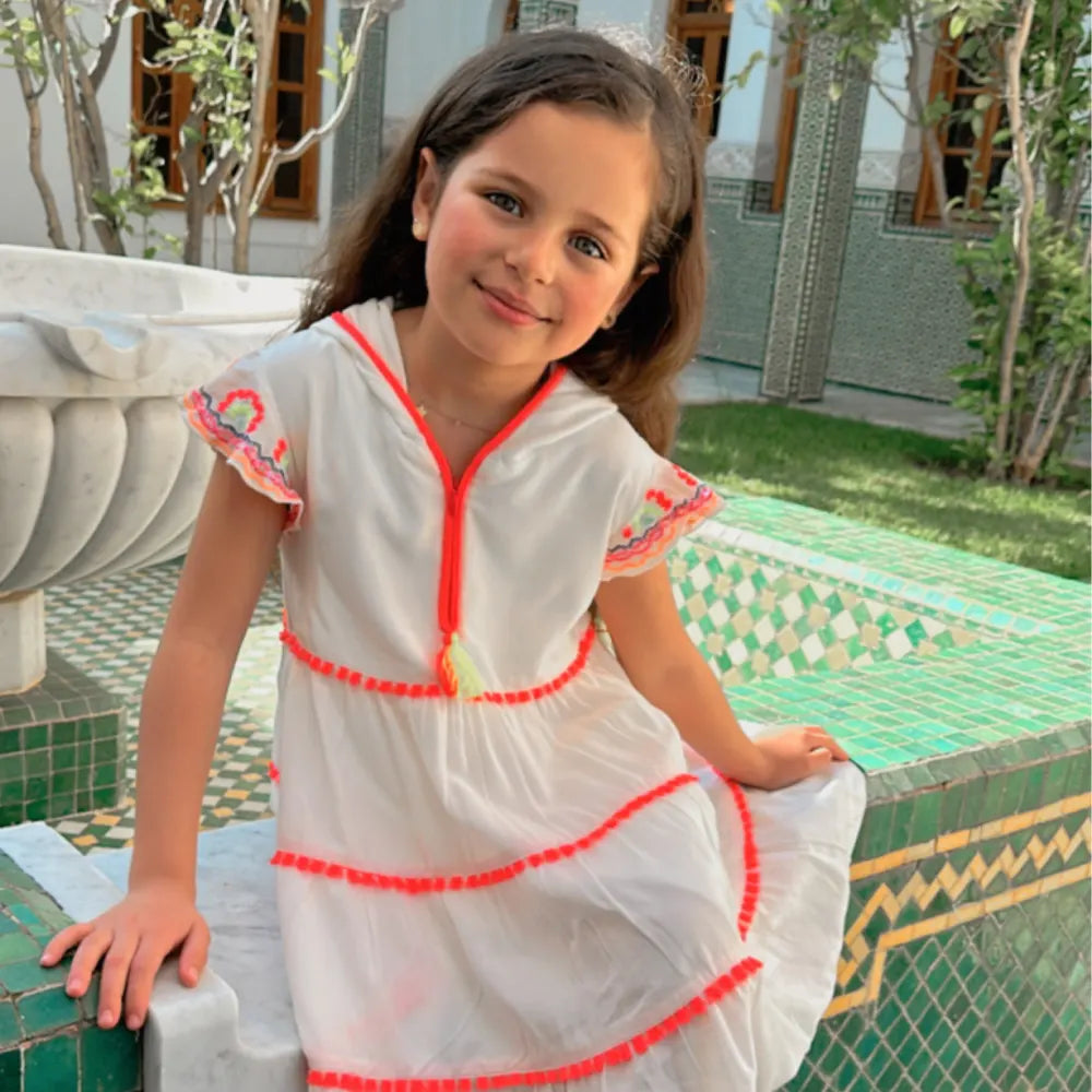 Maïcha Robe Kelthoum à Manches Courtes Style Jellaba - Blanche