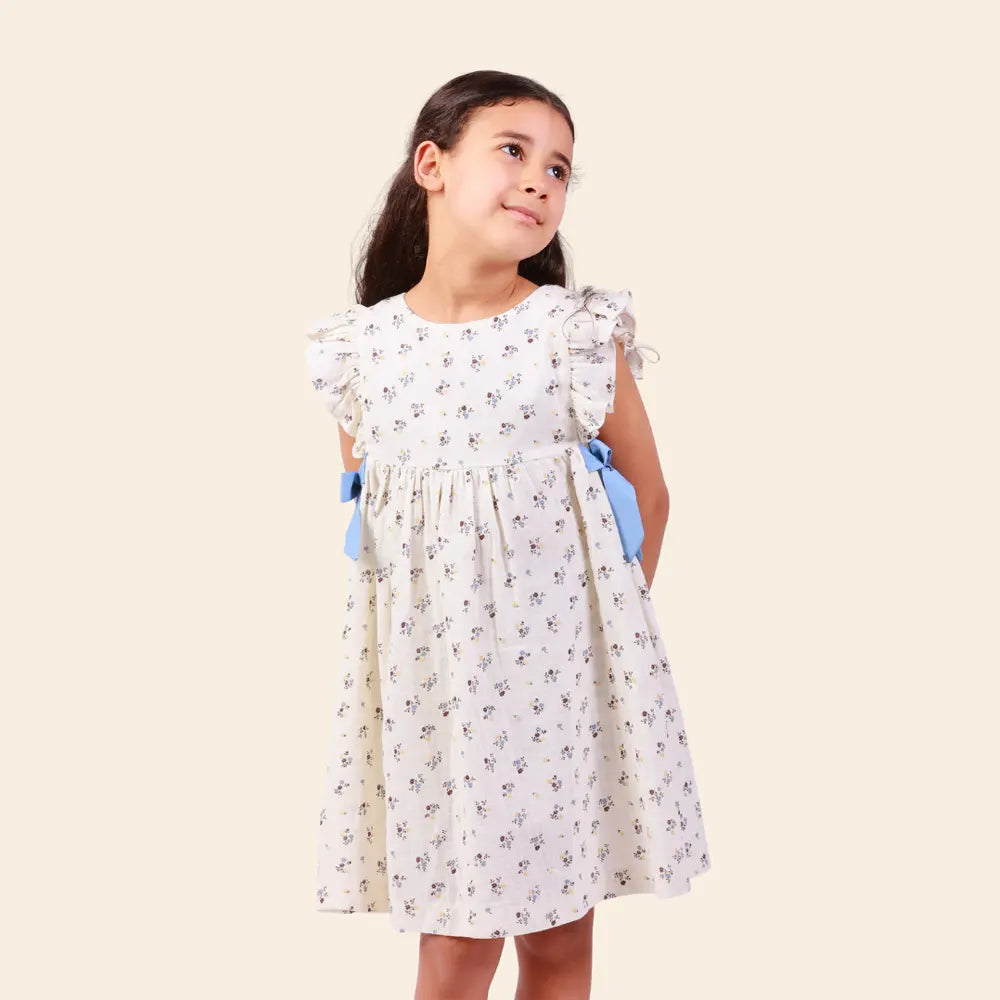 Vestido Loly Floral con Mariposas - Beige