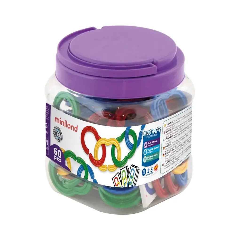 Miniland Chaînes d'Enfilage avec Cartes d'Activités - 60 Pièces - 2A+