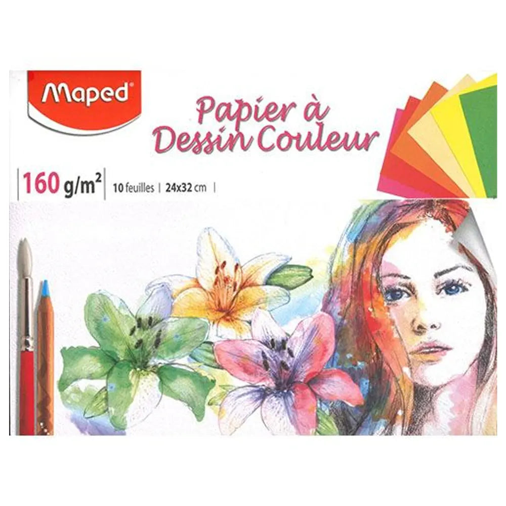 Maped Block de 12 hojas de papel de dibujo de 160 g – De colores