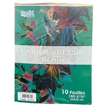 Essentiel Pochette 10 Feuilles Papier à Dessin 160g – Blanc