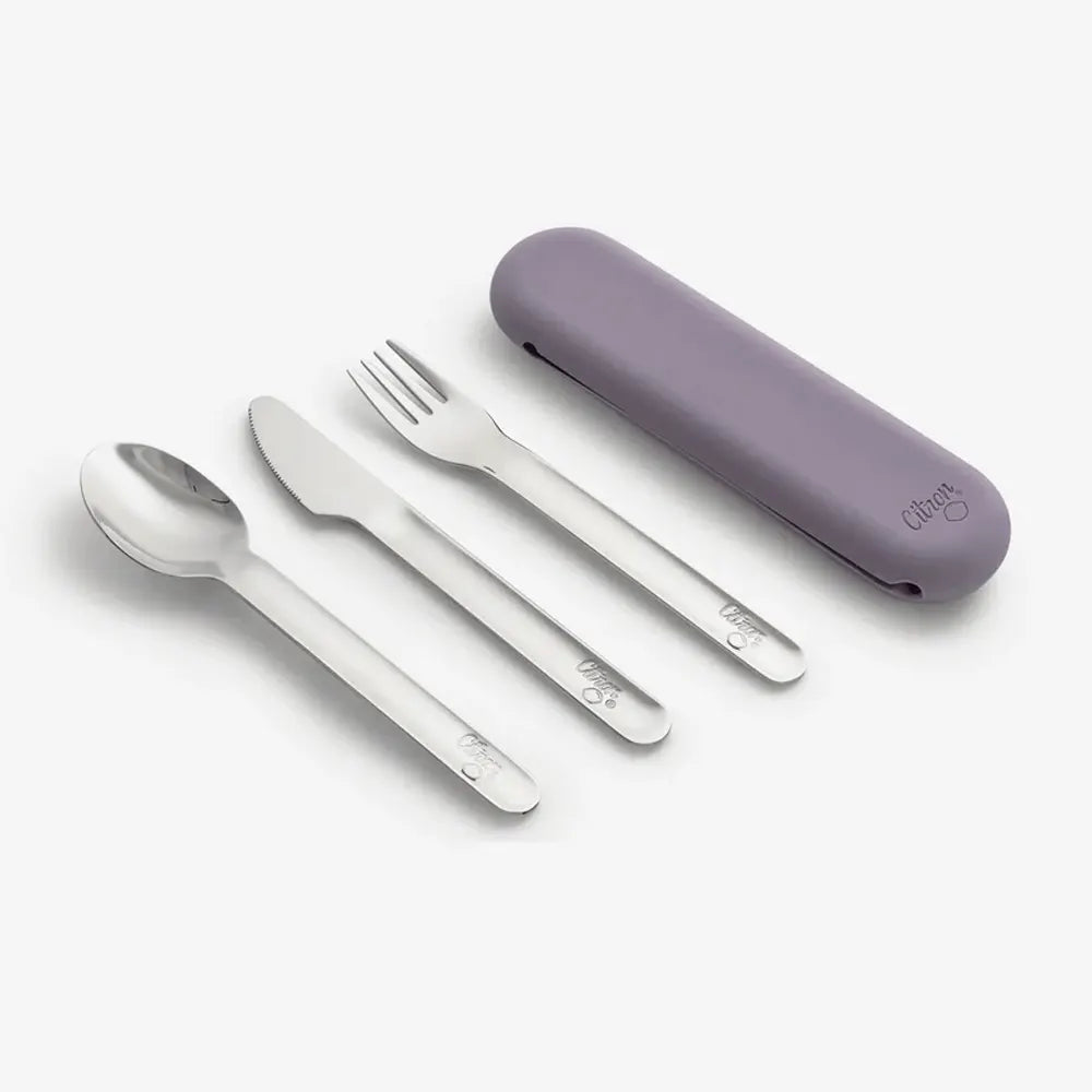 Citron Set de Couverts avec Étui en Silicone – Violet