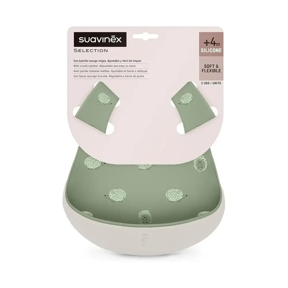 Suavinex Lot de 2 Bavoirs en Silicone 4m+ - Vert & Gris