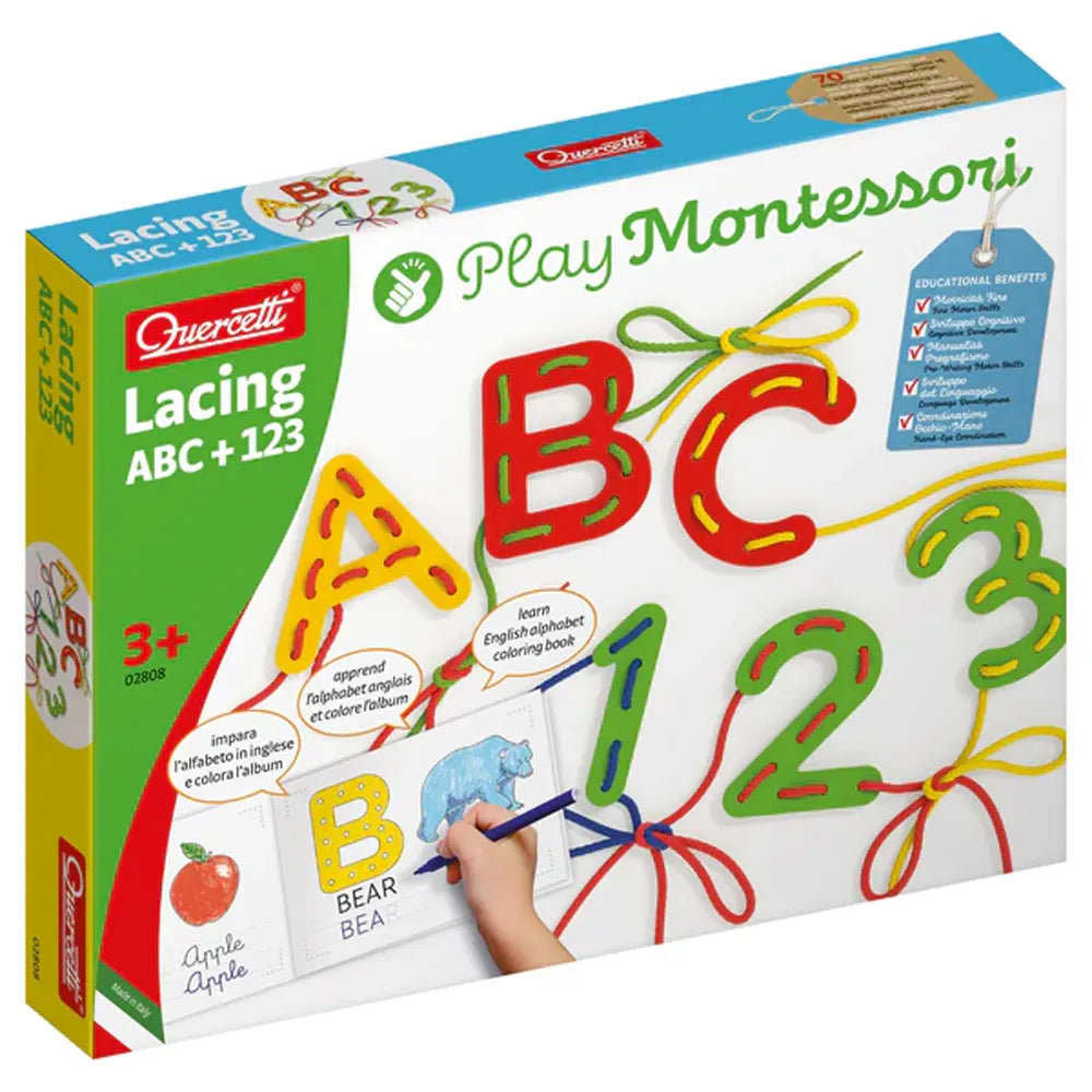 Quercetti Jeu de Laçage Montessori ABC 123 - 3A+