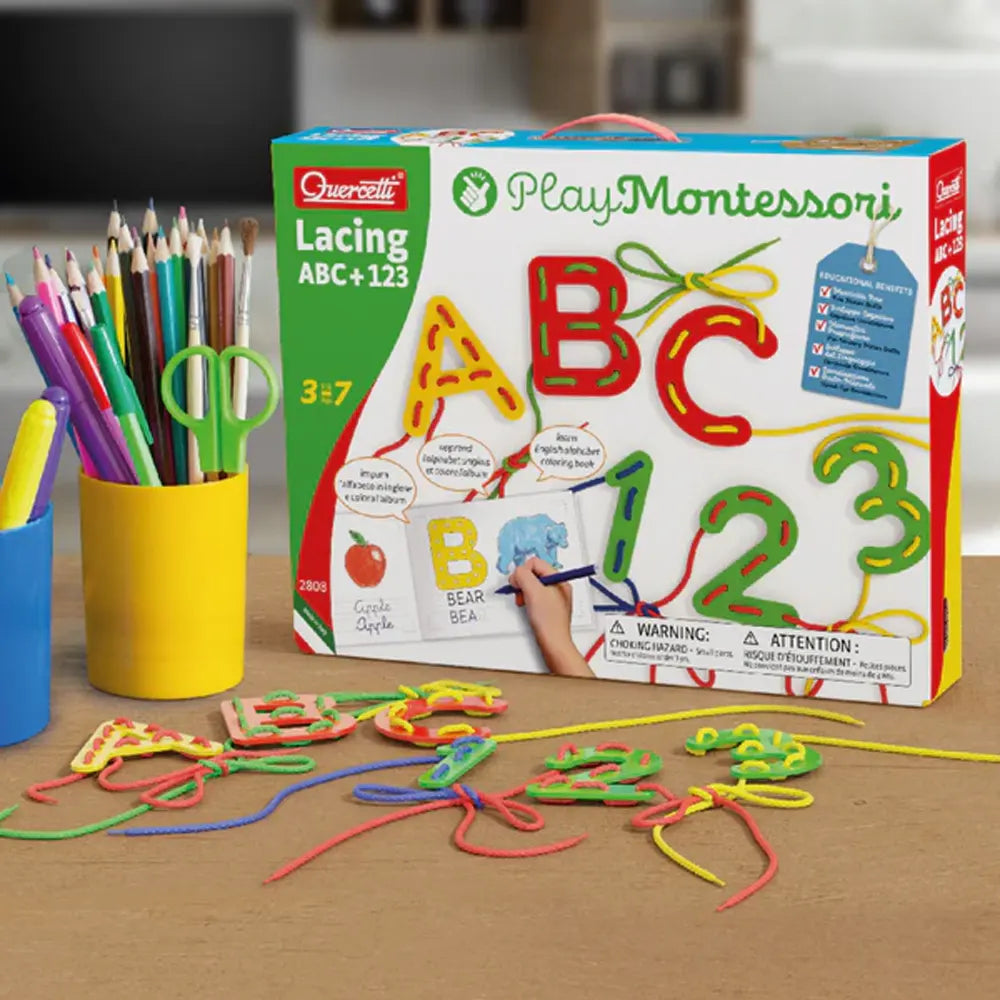 Quercetti Jeu de Laçage Montessori ABC 123 - 3A+