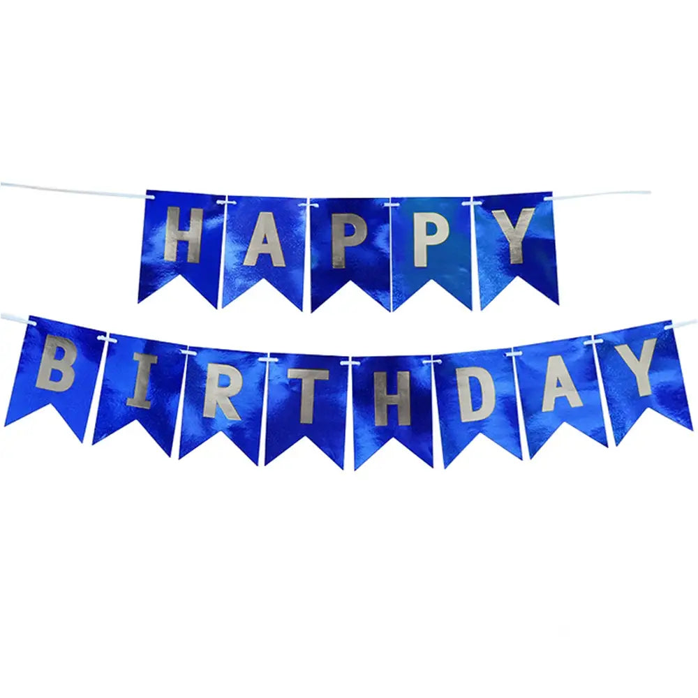 Bannière « Happy Birthday » - Bleu Et Argenté - 210 X 40 Cm