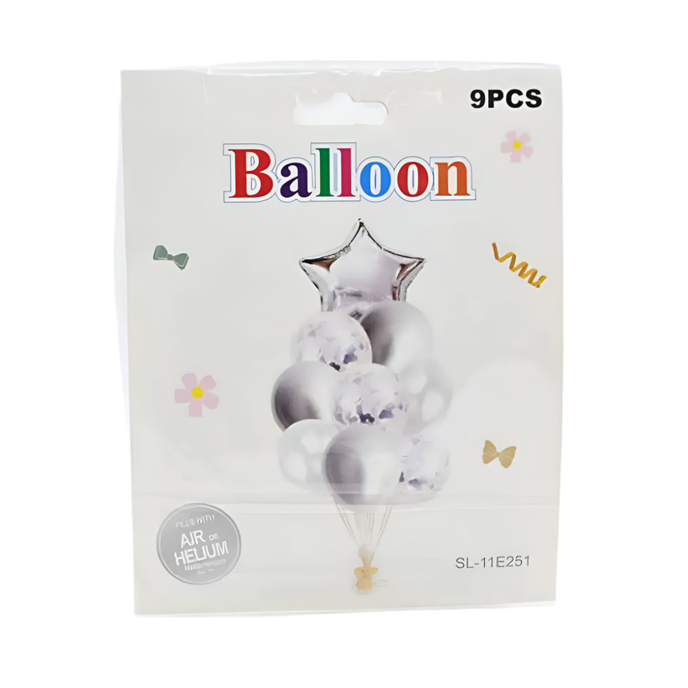 عبوة 9 بالونات للحفلات -فضي