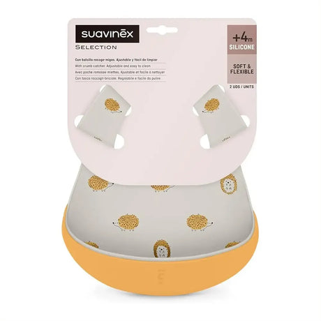 Suavinex Lot de 2 Bavoirs en Silicone 4m+ - Jaune & Gris