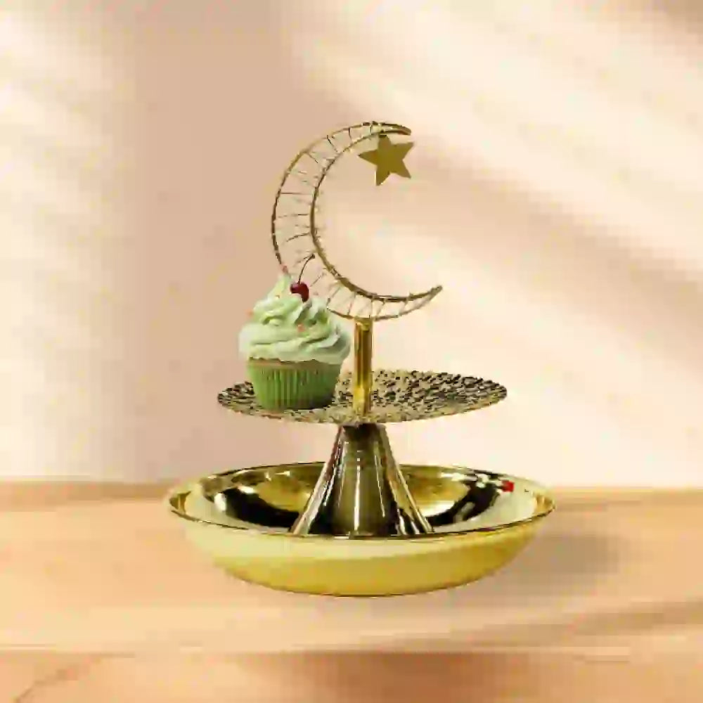 Plateau de Présentation à 2 Niveaux avec Lune Lumineuse - 21 x 19cm