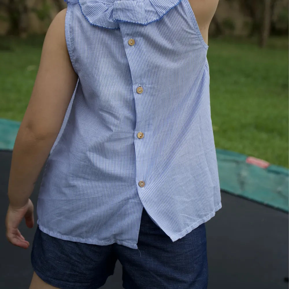 Túnica Amber Sin Mangas a Rayas – Azul y Blanco