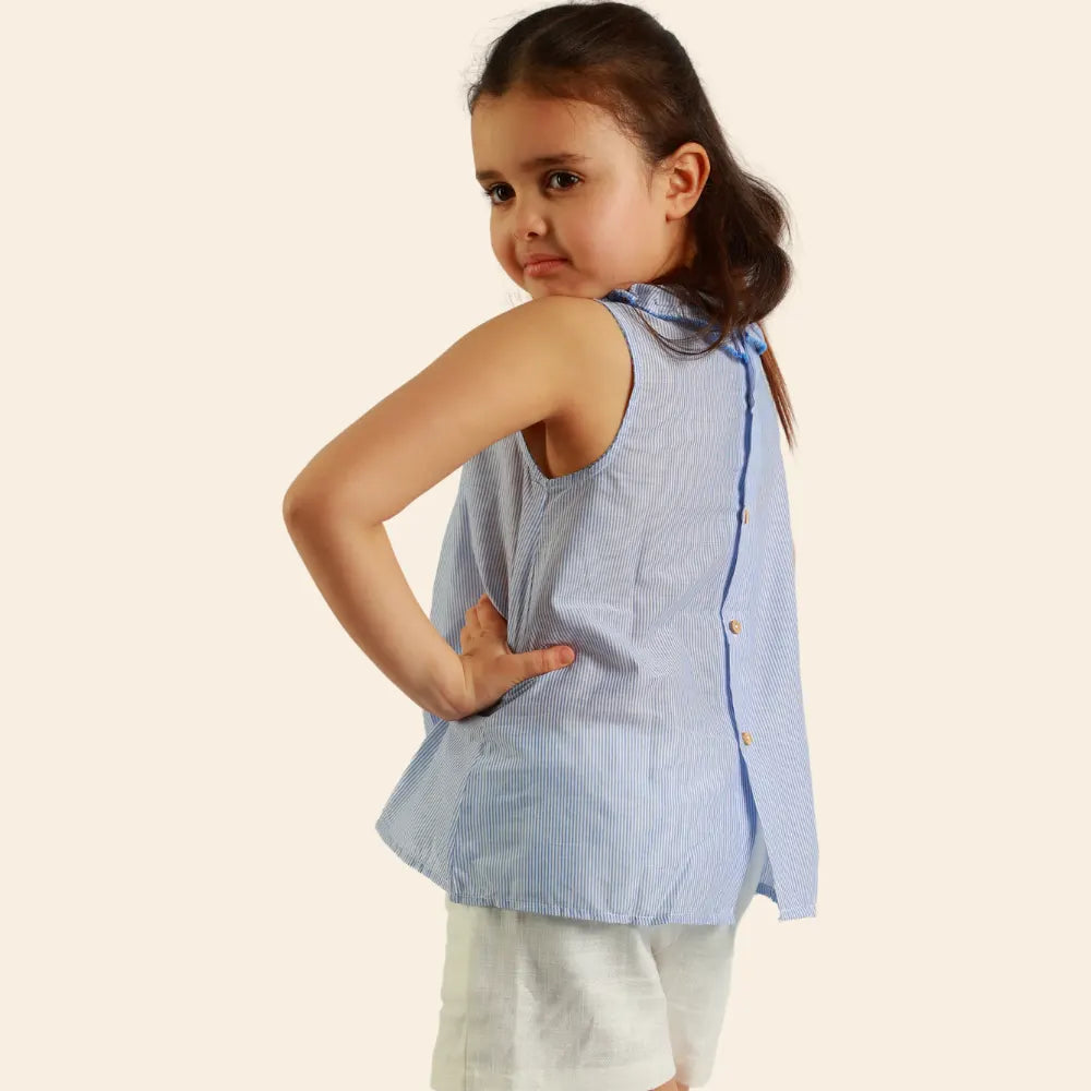 Túnica Amber Sin Mangas a Rayas – Azul y Blanco
