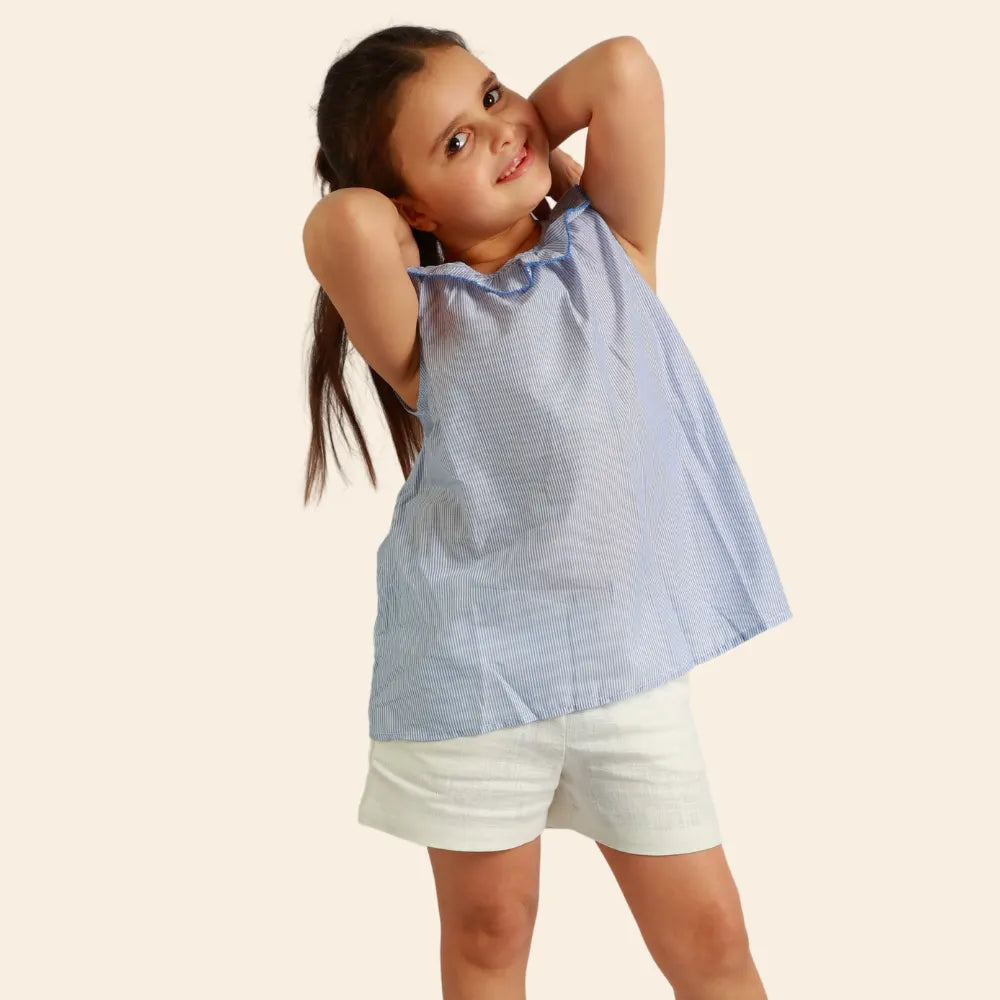 Túnica Amber Sin Mangas a Rayas – Azul y Blanco