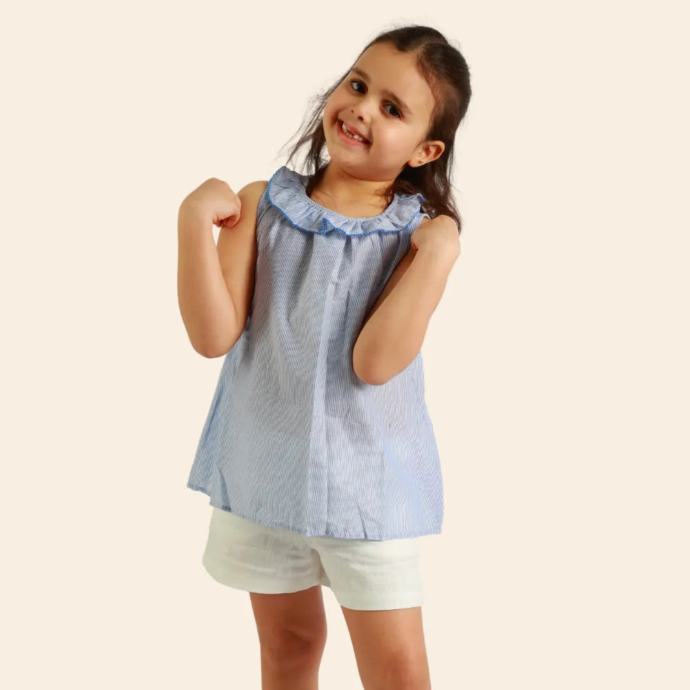 Túnica Amber Sin Mangas a Rayas – Azul y Blanco