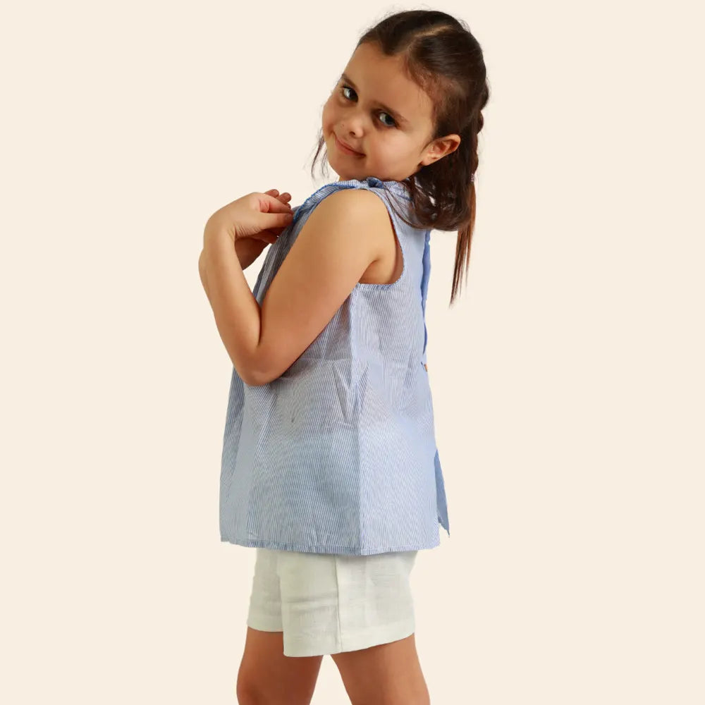 Túnica Amber Sin Mangas a Rayas – Azul y Blanco