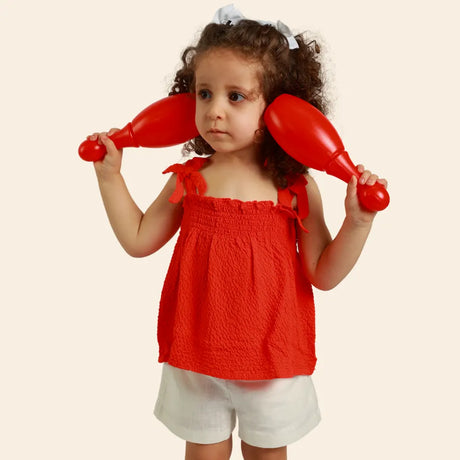 Túnica Lyn con tirantes anudados y efecto arrugado – Rojo