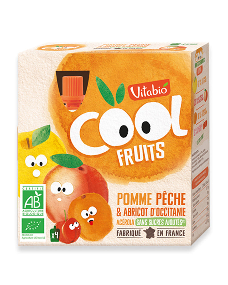 Vitabio COOL FRUITS Manzana Melocotón y Albaricoque de Occitania 4x 90g
