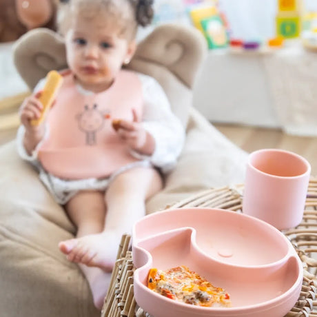 YUMMY Assiette Éléphant en Silicone avec Ventouse 4M+ - Rose Pastel