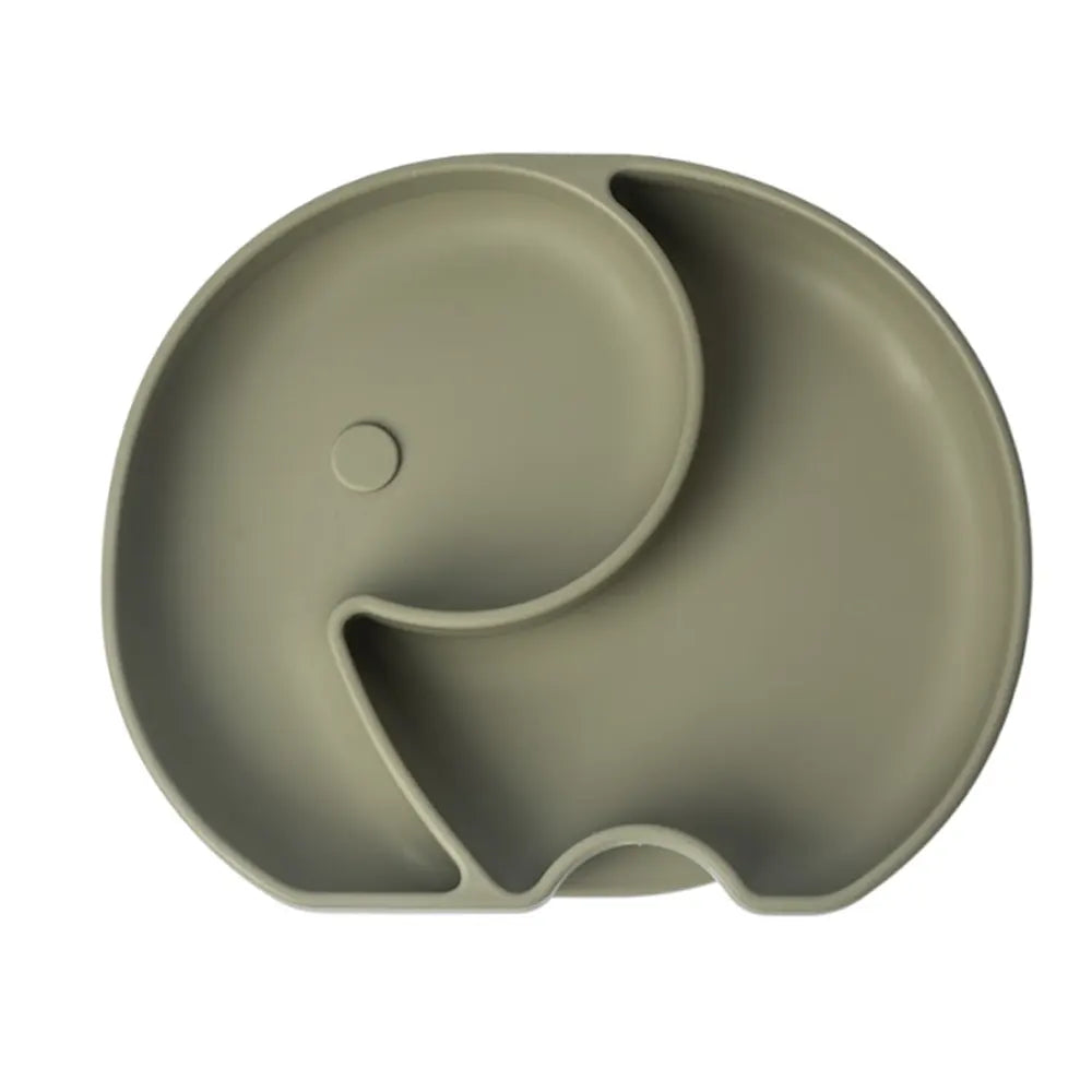 YUMMY Assiette Éléphant en Silicone avec Ventouse Vert Olive – 4M+