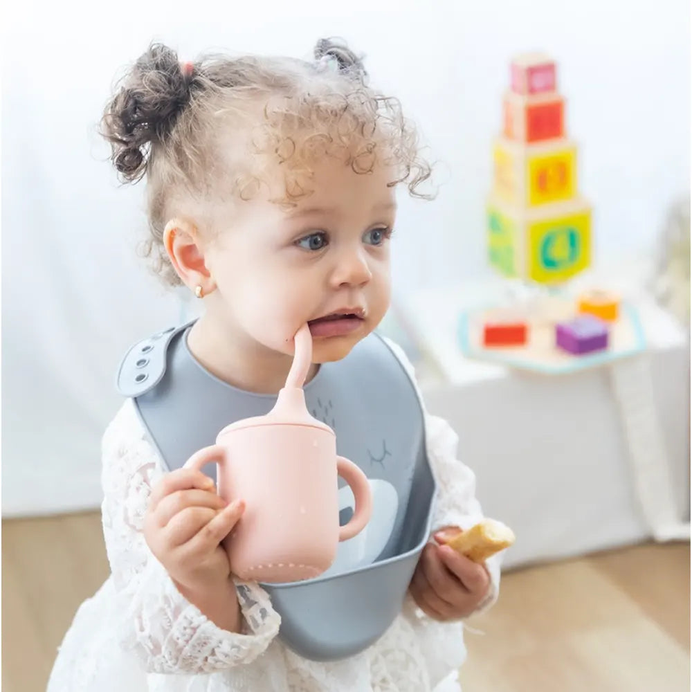 YUMMY Bavoir Chat en Silicone avec Poche 9M+ - Gris