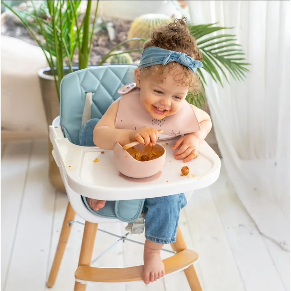 YUMMY Bavoir Chat en Silicone avec Poche 9M+ - Rose Poudré