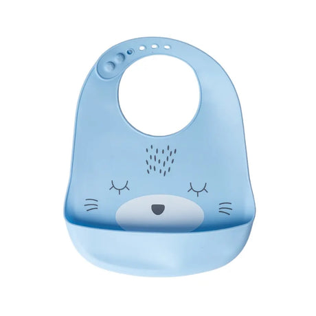 YUMMY Bavoir Chat en Silicone avec Poche Bleu Ciel - 9M+
