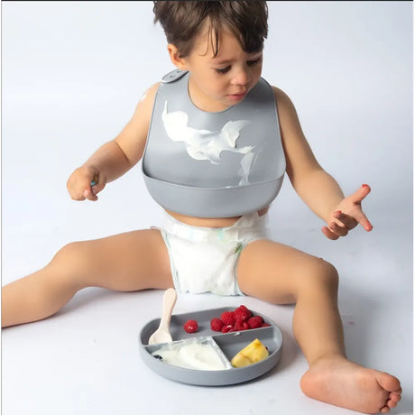 YUMMY Bavoir en Silicone avec Poche 9M+ - Gris
