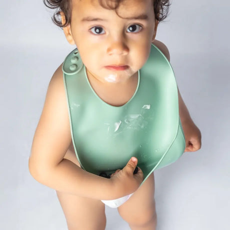 YUMMY Bavoir en Silicone avec Poche 9M+ - Vert Pastel