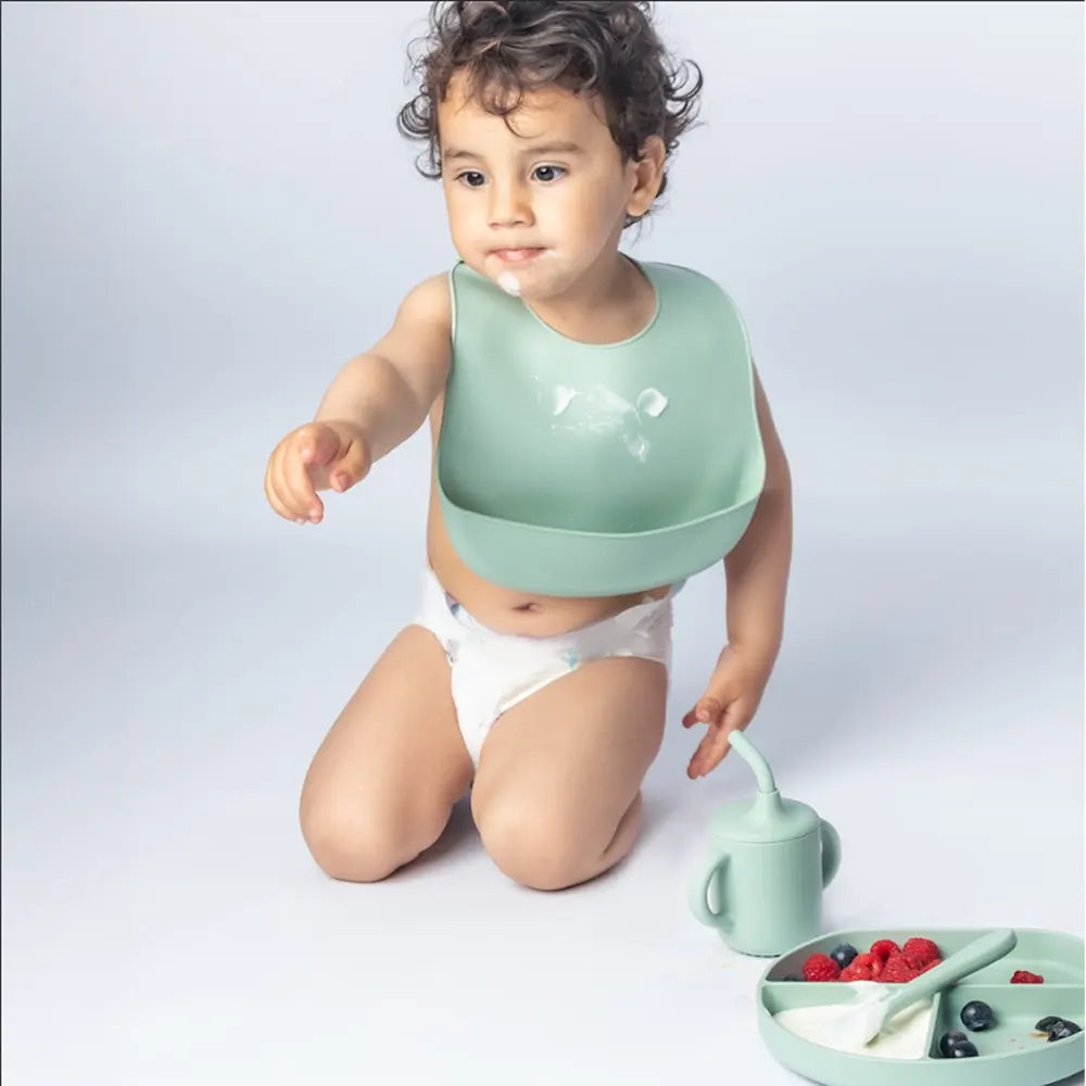 YUMMY Silicone Multi-Compartment Plate with Suction Cup 4M+ - Pastel Blue