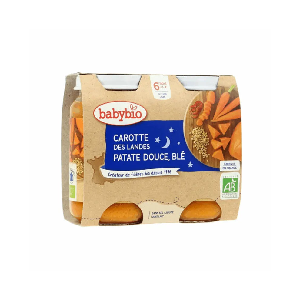 Babybio bonne nuit carotte patate douce & blé 2x200g