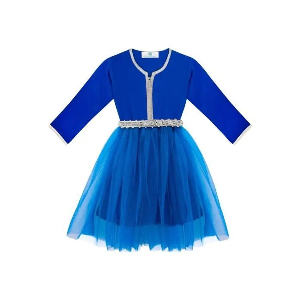 Kaftan Dress for Girl with Sleeves - Royal Azure Blue