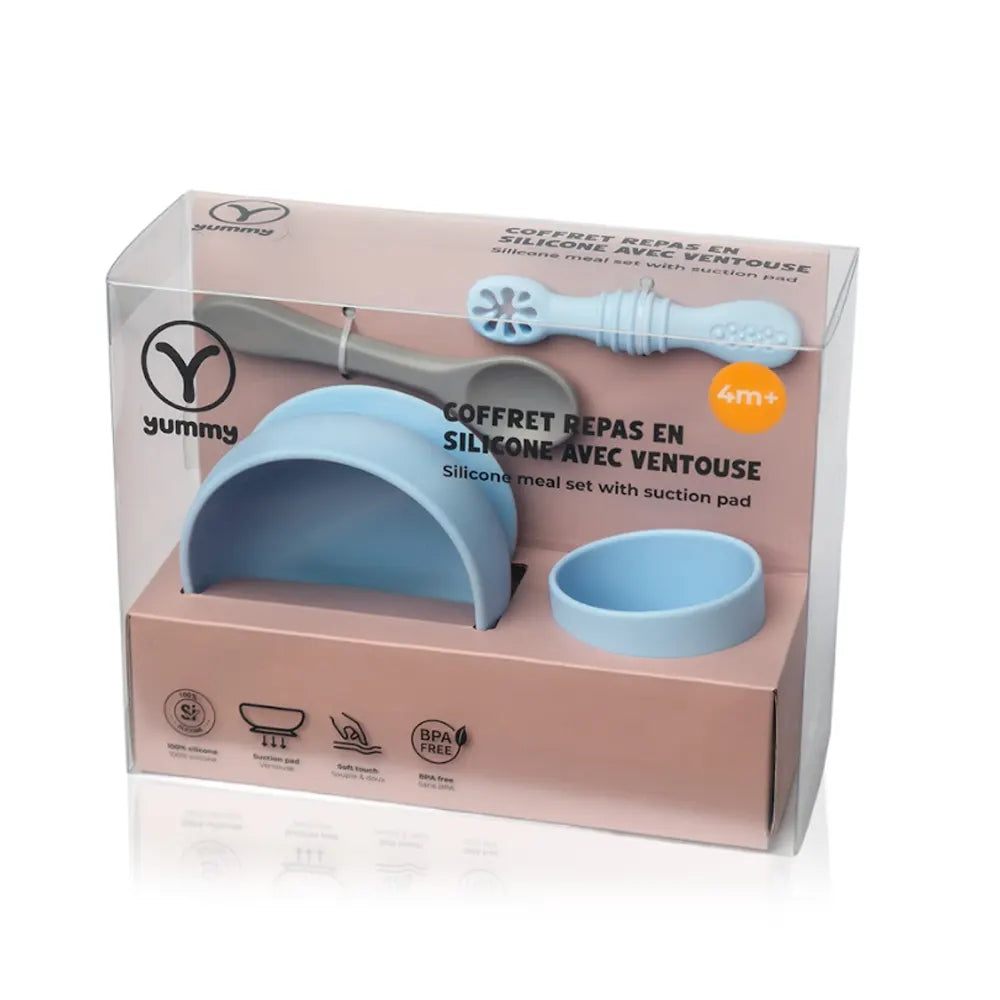 YUMMY Coffret Repas Silicone 4M+ - Bleu Ciel