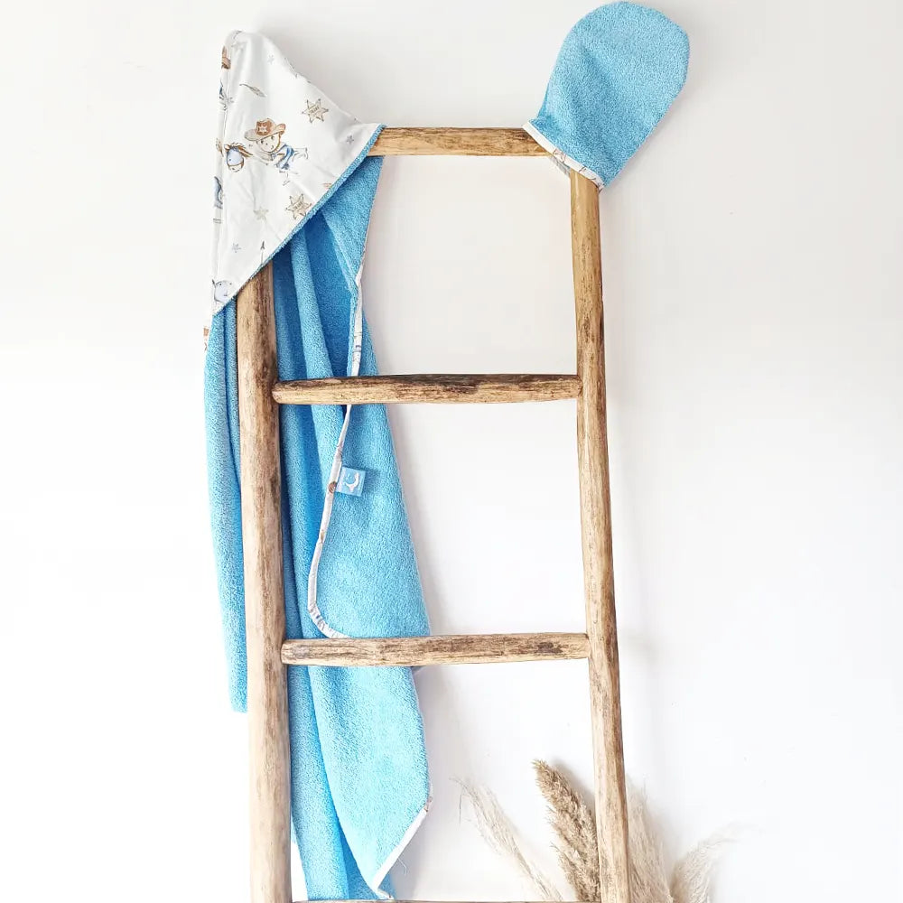 Baby Bulle Cape de Bain & Gant - Ours Bleu Ciel