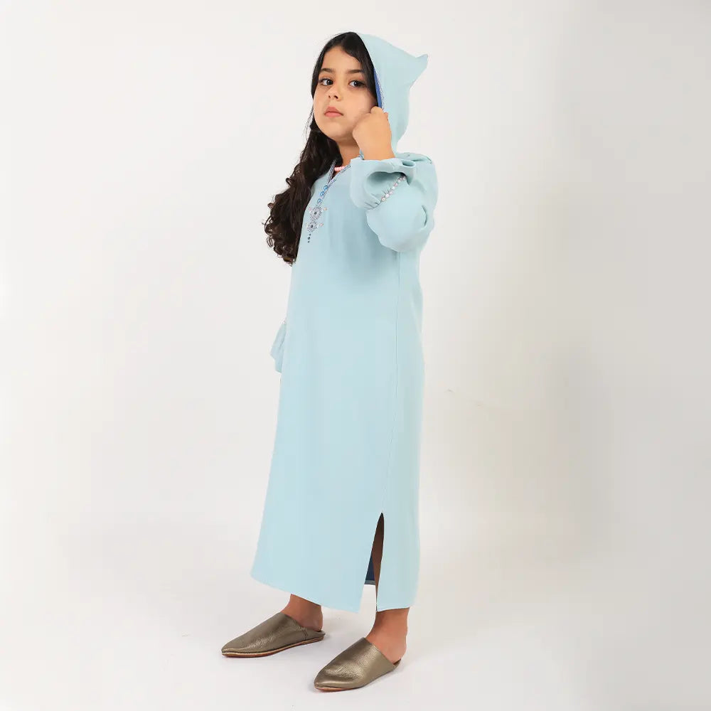 Double-Sided Crepe Djellaba with Blue Beads