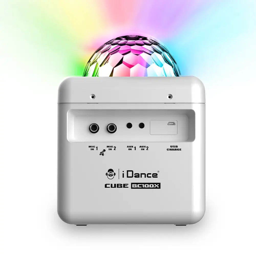 iDance Cube BC100X - Altavoz Bluetooth Karaoke con efectos de iluminación - Blanco