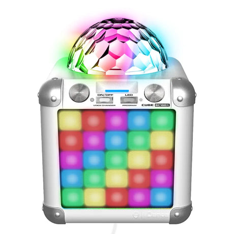 iDance Cube BC100X - Altavoz Bluetooth Karaoke con efectos de iluminación - Blanco