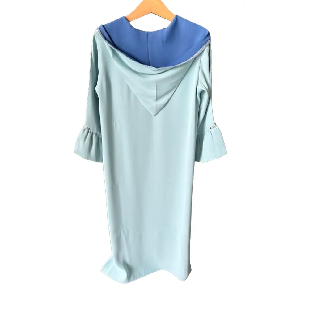 Double-Sided Crepe Djellaba with Blue Beads