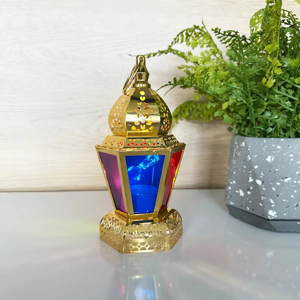 Decorative Glass LED Table Lantern - Gold