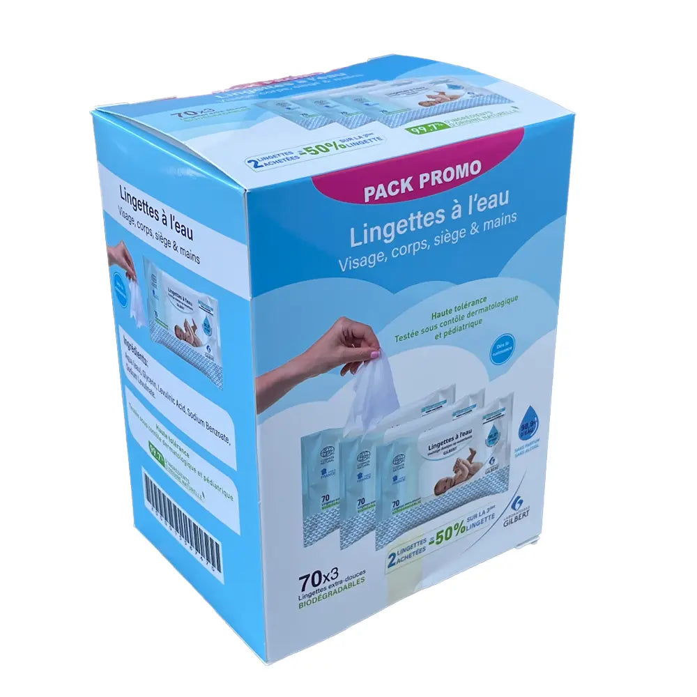 Pack De 3x Toallitas Al Agua Gilbert 70 Unidades