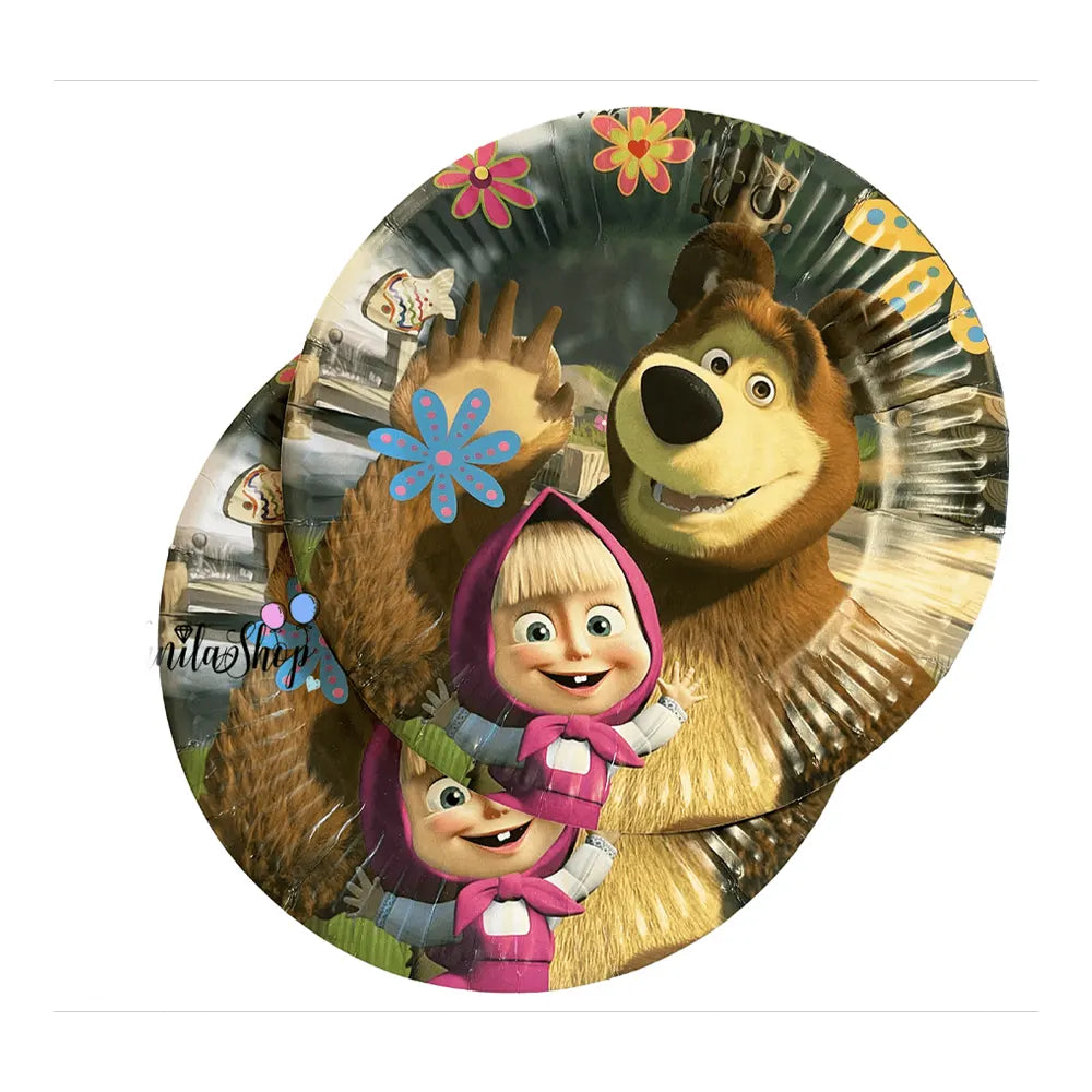 مجموعة من 10 أطباق ورقية – ماشا والدب