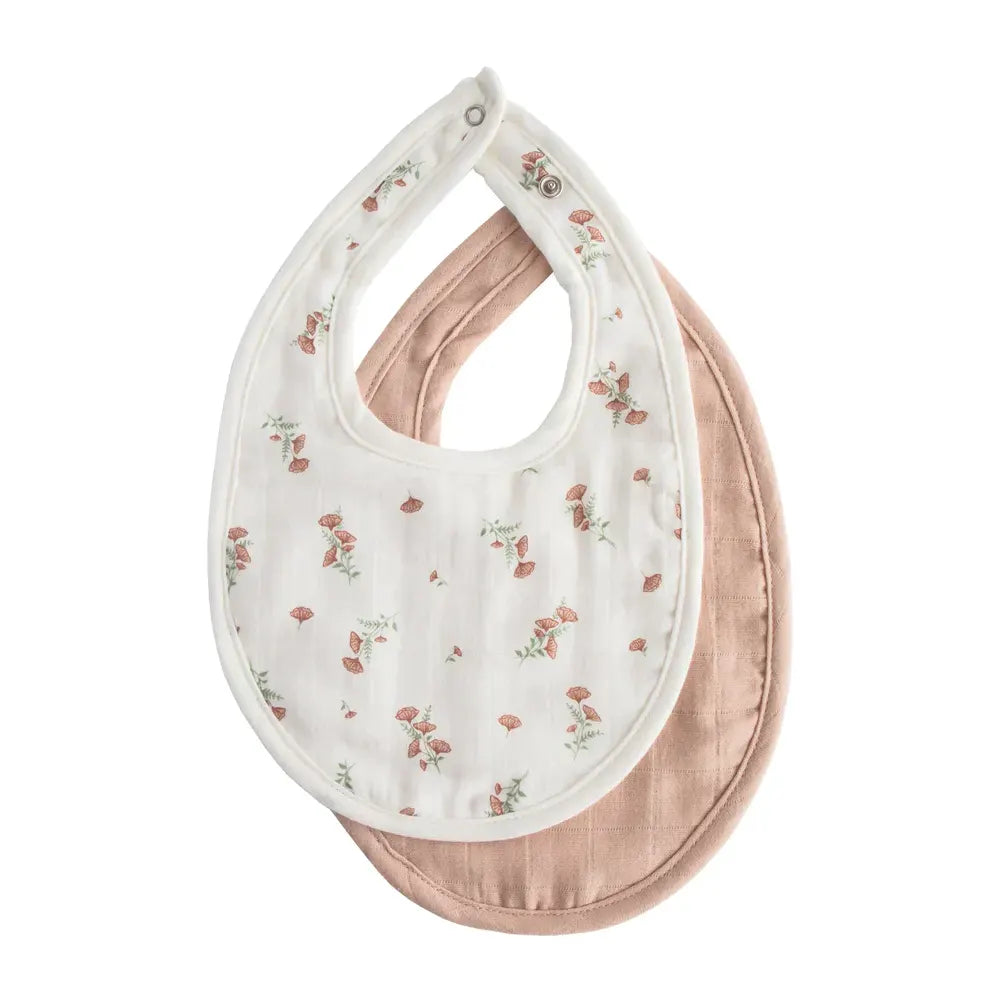 Mushie Lot de 2 Bavoir en Mousseline - Blush / Rose Floral