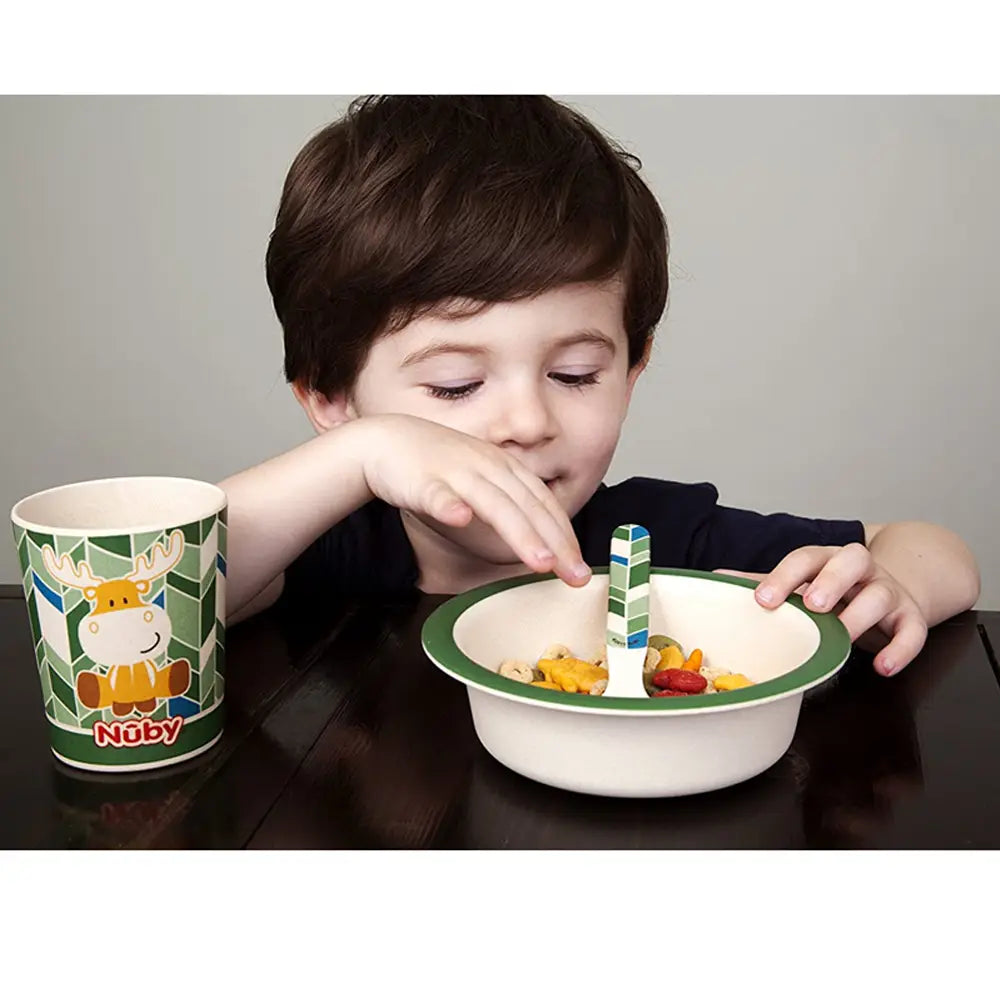 Nuby 2-Piece Bamboo Print Bowl - Green