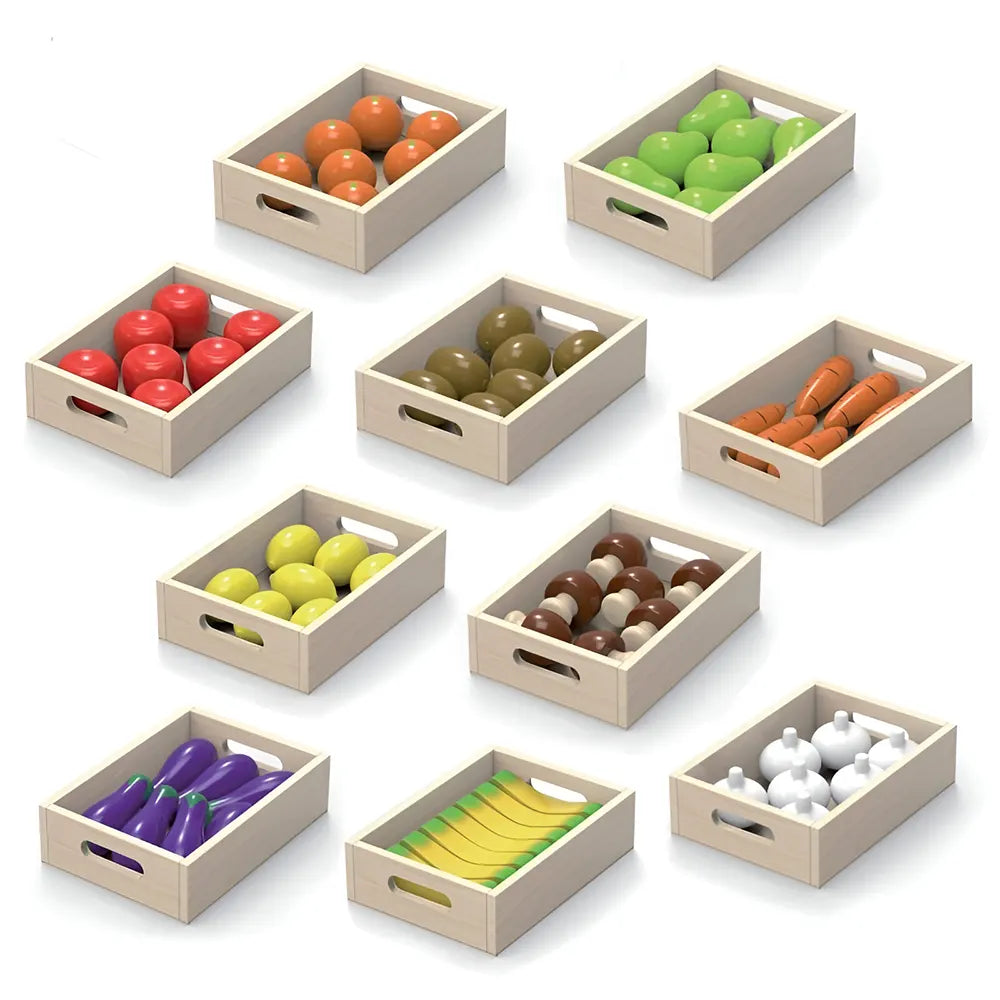 Viga Toys Set de 10 Cajas de Madera para Frutas y Verduras 3A+