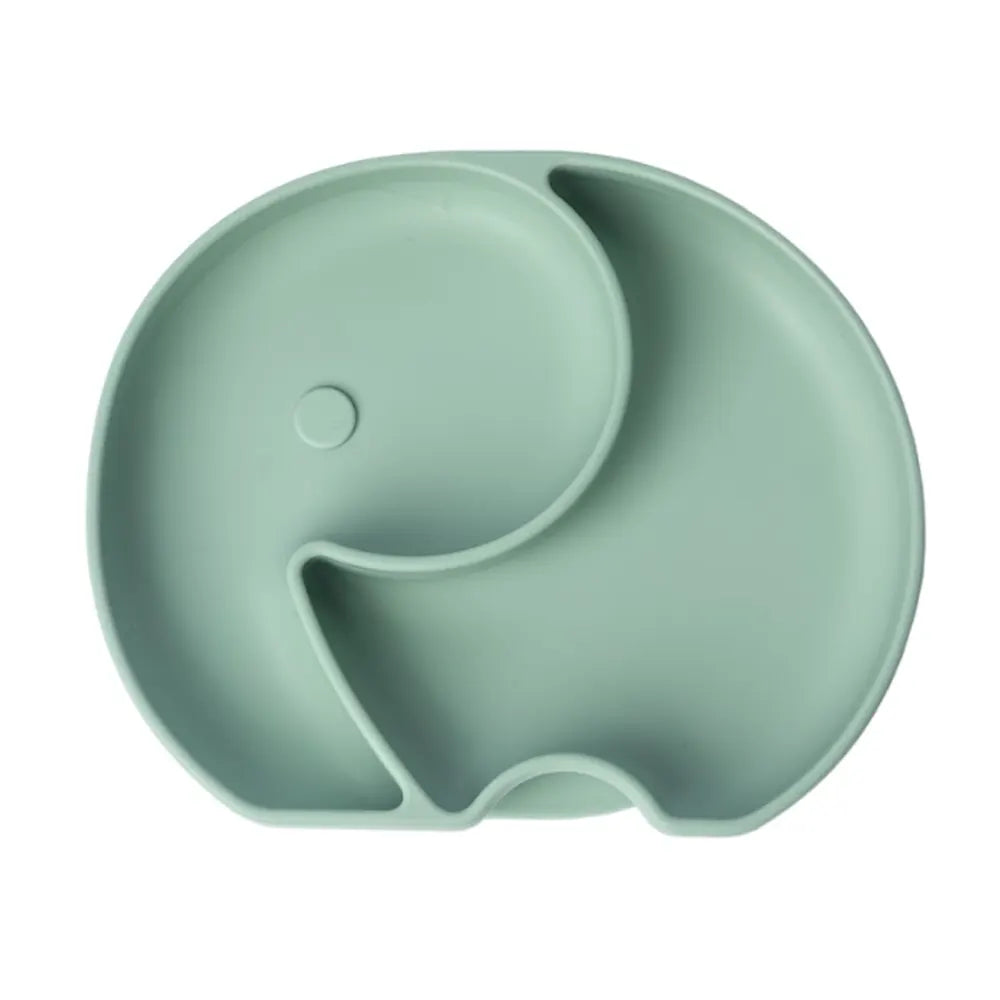 YUMMY Assiette Éléphant en Silicone avec Ventouse Vert Pastel – 4M+