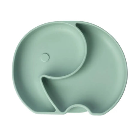 YUMMY Assiette Éléphant en Silicone avec Ventouse Vert Pastel – 4M+