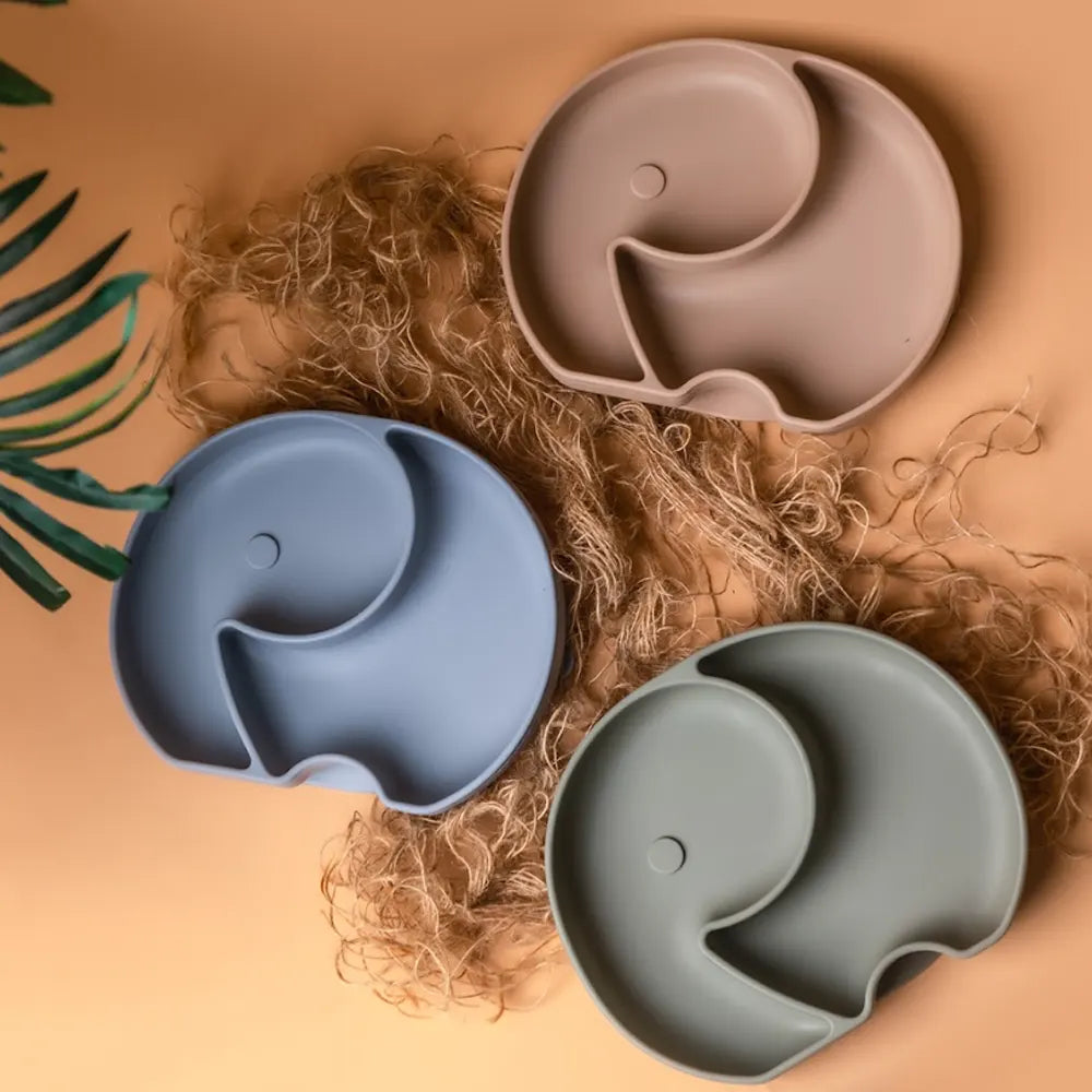 YUMMY Silicone Elephant Plate with Suction Cup 4M+ - Pastel Green